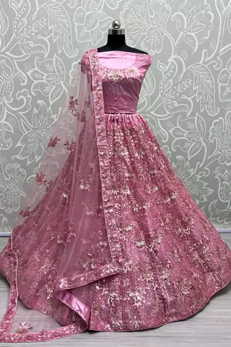 Pink Net Heavy Fancy Embroidered Designer Lehenga Choli