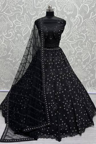 Black Net Heavy Fancy Embroidered Designer Lehenga Choli