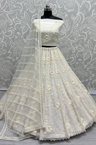White Net Heavy Fancy Embroidered Designer Lehenga Choli