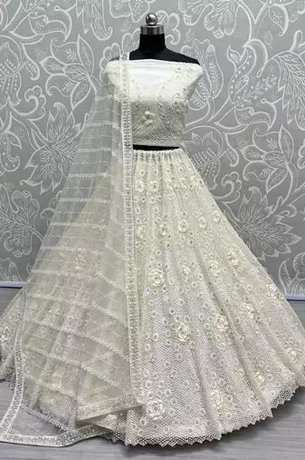 White Net Heavy Fancy Embroidered Designer Lehenga Choli