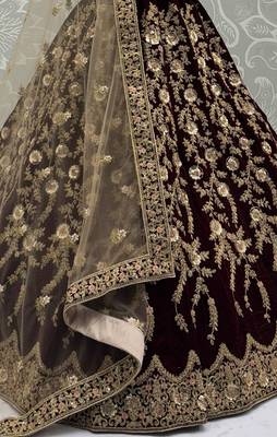 Maroon Velvet Heavy Fancy Embroidered Designer Lehenga Choli 4