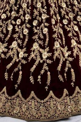Maroon Velvet Heavy Fancy Embroidered Designer Lehenga Choli 5