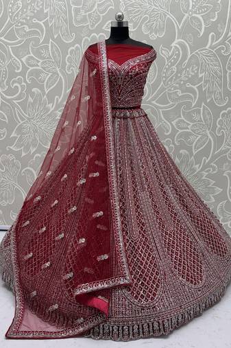 Cherry Net Heavy Fancy Embroidered Designer Lehenga Choli