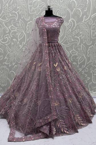 Purple Net Heavy Fancy Embroidered Designer Lehenga Choli