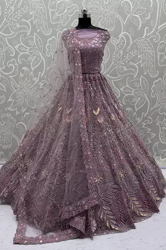 Purple Net Heavy Fancy Embroidered Designer Lehenga Choli
