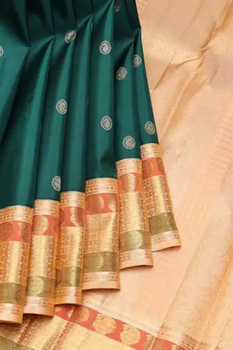 Pine green pure zari silk saree