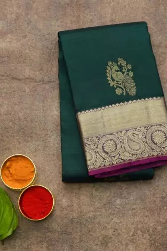 Bottle green silk saree