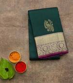 Bottle green silk saree with silk mark certified