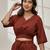 Women's maroon cotton crop yoga top with geometric embroidery & dolman sleeves