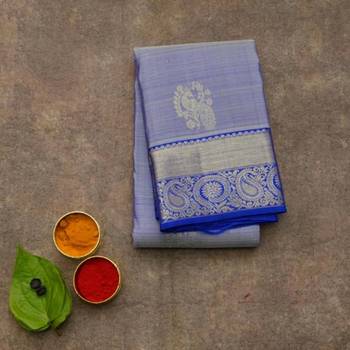 Blue designer kanjivaram silk saree with silk mark certified 1