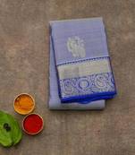 Blue designer kanjivaram silk saree with silk mark certified