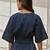Women's navy blue cotton crop yoga top with geometric embroidery & dolman sleeves