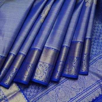 Blue designer kanjivaram silk saree with silk mark certified 3