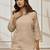 Women's beige linen cotton yoga top with ethnic embroidery & side tie-up detail