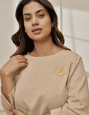 Wobeige linen cotton yoga top with ethnic embroidery & side tie-up detail 2