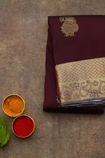 Maroon silk saree with silk mark certified