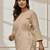 Women's beige linen cotton yoga top with ethnic embroidery & side tie-up detail