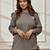 Women's grey linen cotton yoga top with ethnic embroidery & side tie-up detail