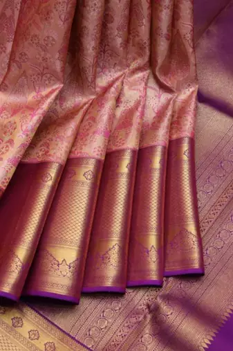 Pink and purple tissue silk saree