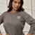 Women's grey linen cotton yoga top with ethnic embroidery & side tie-up detail
