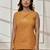 Women's dusty saffron linen cotton sleeveless yoga top with ethnic embroidery & belt detail