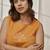 Women's dusty saffron linen cotton sleeveless yoga top with ethnic embroidery & belt detail