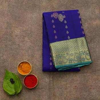 Royal blue and green silk saree with silk mark certified 1