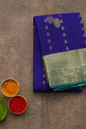 Royal blue and green silk saree