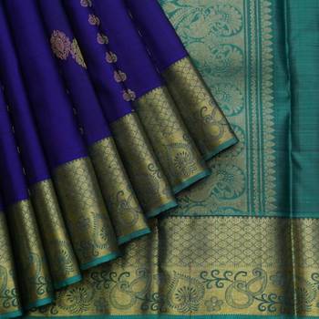Royal blue and green silk saree with silk mark certified 2