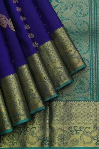 Royal blue and green silk saree with silk mark certified
