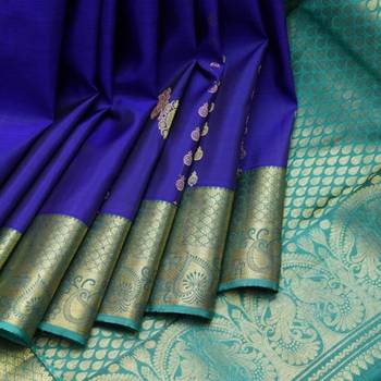 Royal blue and green silk saree with silk mark certified 3