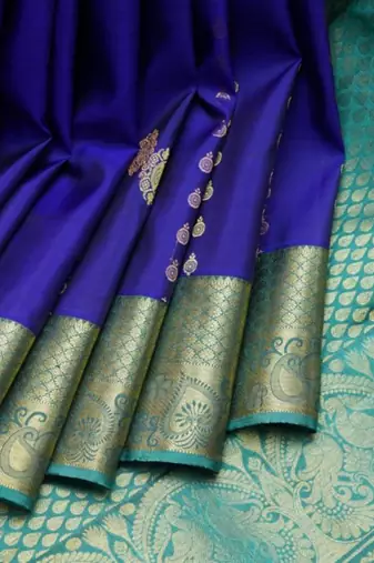 Royal blue and green silk saree with silk mark certified