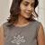 Women's grey linen cotton sleeveless yoga top with ethnic embroidery & belt detail