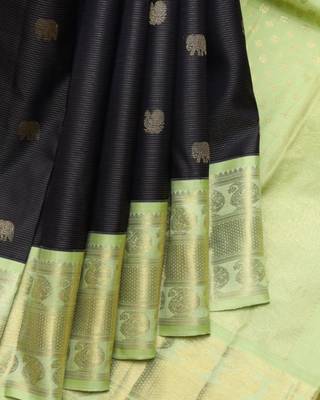 Black and mint pure zari silk saree with silk mark certified 1