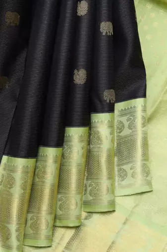 Black and mint pure zari silk saree