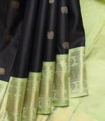 Black and mint pure zari silk saree with silk mark certified