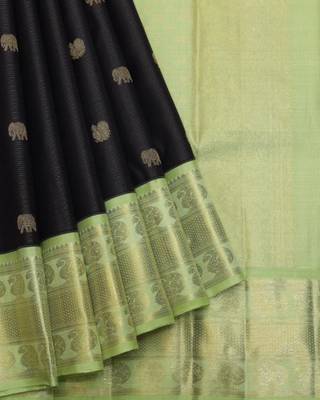Black and mint pure zari silk saree with silk mark certified 2