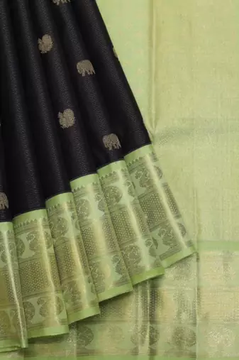 Black and mint pure zari silk saree with silk mark certified