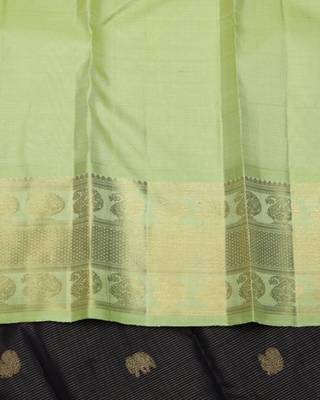 Black and mint pure zari silk saree with silk mark certified 4
