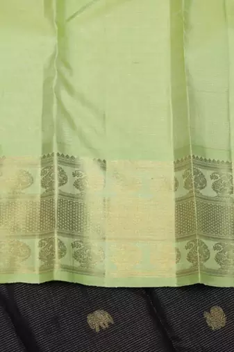 Black and mint pure zari silk saree with silk mark certified