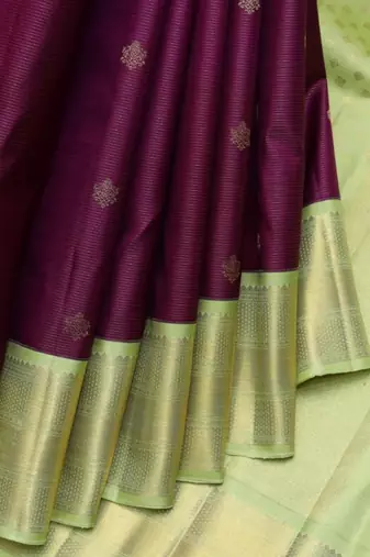 Purple and mint pure zari silk saree