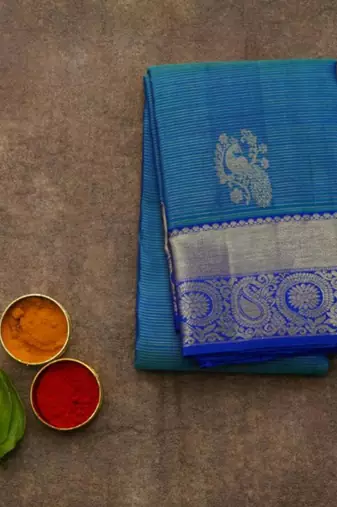 Blue pattu saree with silk mark certified