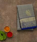 Grey and blue vairaoosi silk saree with silk mark certified