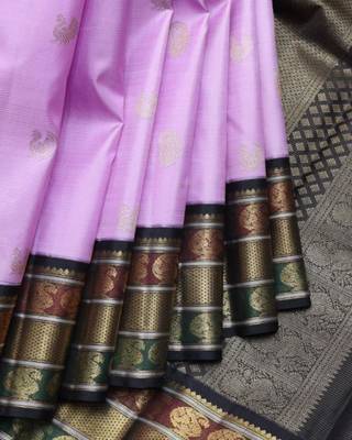 Lavender and black pure zari silk saree with silk mark certified 1