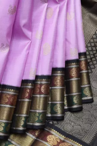 Lavender and black pure zari silk saree