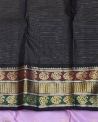 Lavender and black pure zari silk saree with silk mark certified 4