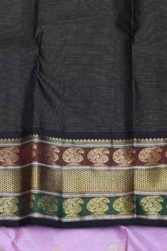 Lavender and black pure zari silk saree with silk mark certified