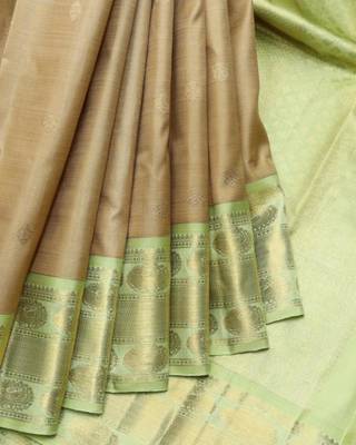 Oat beige pure zari silk saree with silk mark certified 1