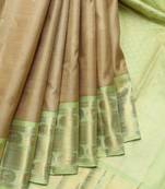 Oat beige pure zari silk saree with silk mark certified