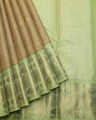 Oat beige pure zari silk saree with silk mark certified 2